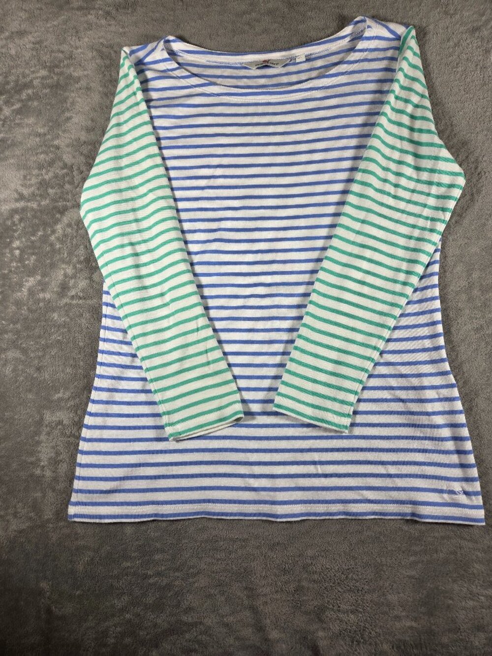 Vineyard Vines Striped Boat Neck Top Size M Long Sleeve Blue Green White